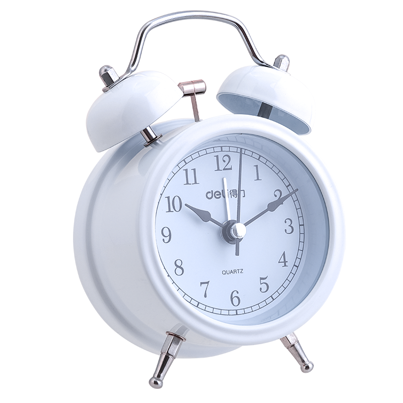 Deli Mini Retro Mechanical Alarm Clock, Low Noise, Luminous, Bedroom Bedside Alarm Clock for Children, Students' Enlightenment Alarm Clock, White 9024, Back-To Season, New Year Gift
