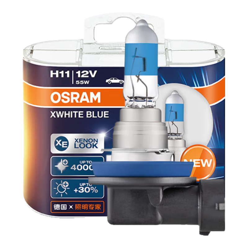 OSRAM Automotive Headlights, High Beam, Low Beam Halogen Lamp, Bright White Blue H11 [Color Temperature 4000K], 12V 55W