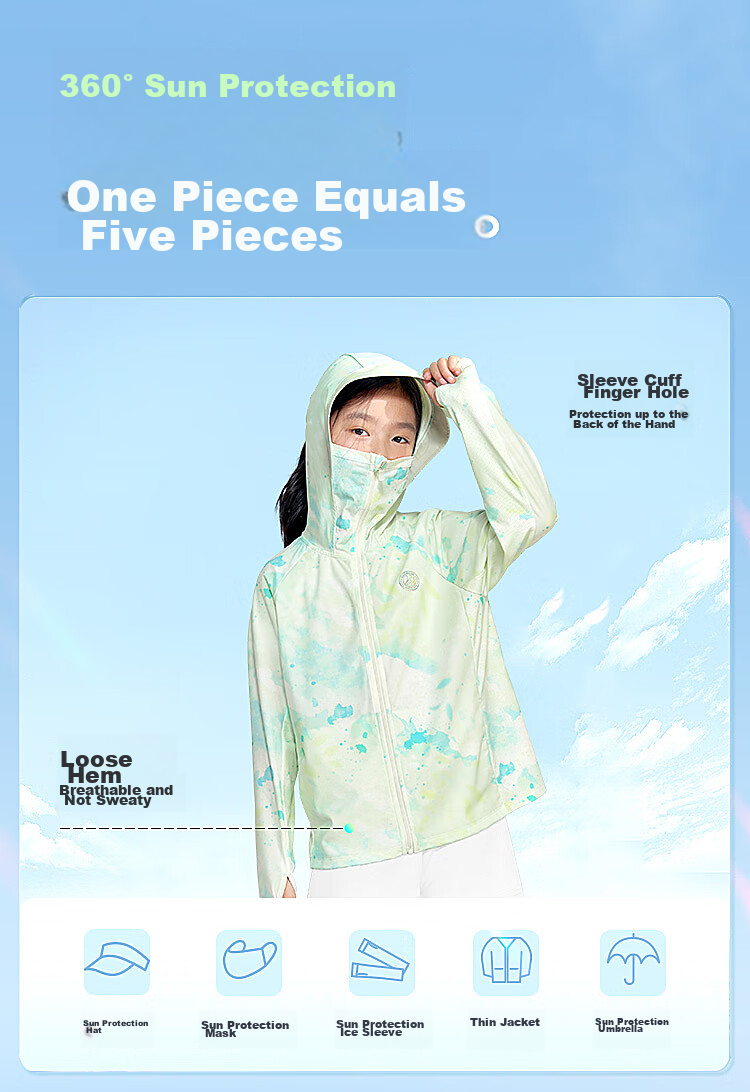 BOSIDENG National Standard Sun Protection Jacket Unisex Kids UV Protection Cooling Mint Mambo Hooded Outdoor Coat 14