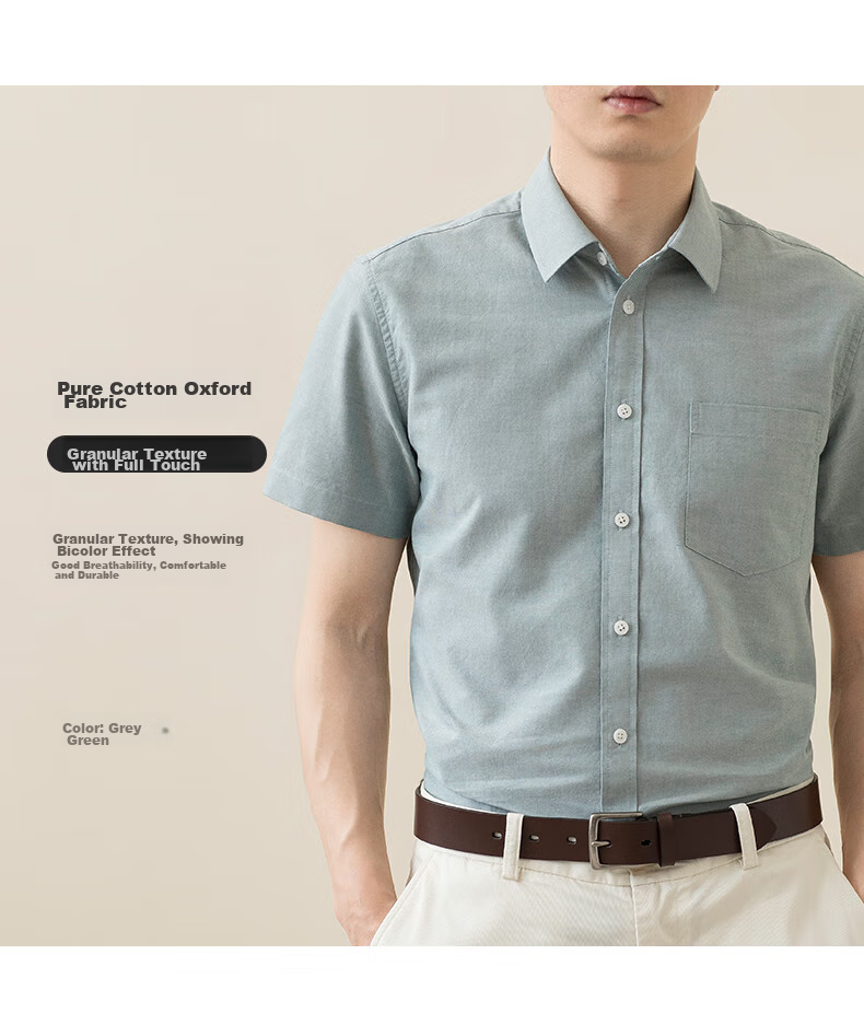 BLACKMONDAY Summer Pure Cotton Oxford Cloth Shirt for Men, Short Sleeve All-Cotton Wrinkle-Free Fashionable Versatile Business Casual Formal Shirt 4