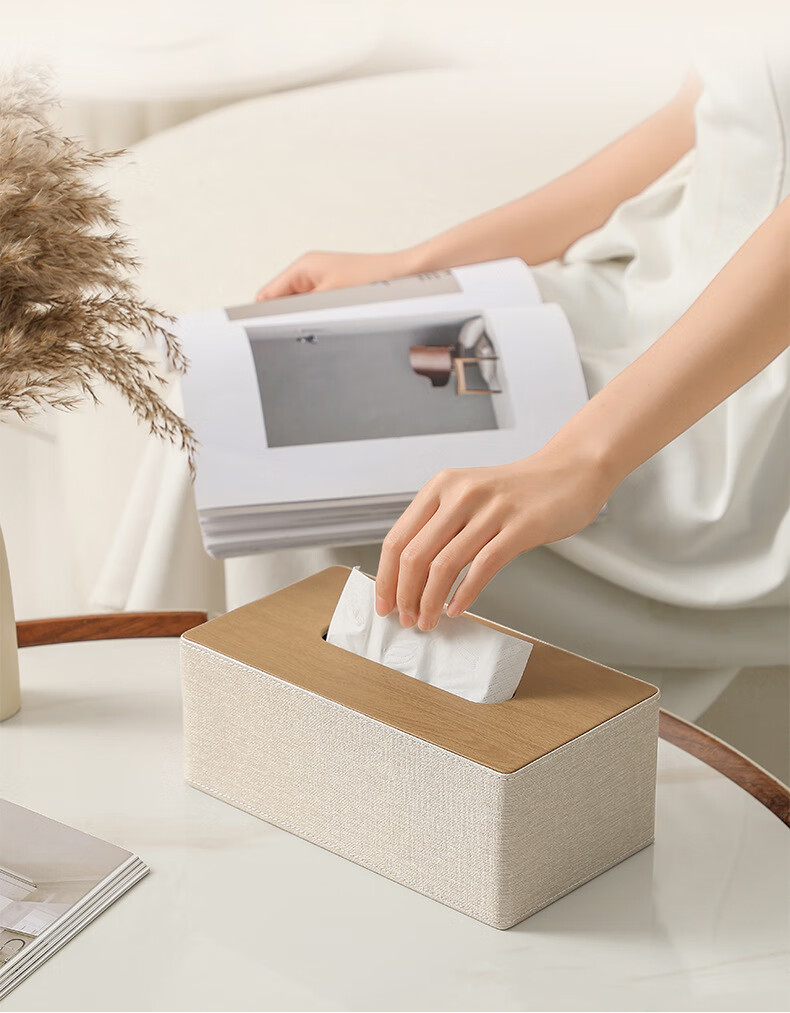 Ubility Leather Tissue Box Multifunctional Premium Desktop Remote Control Organizer Living Room High Aesthetic 9154 Classic Gray 4