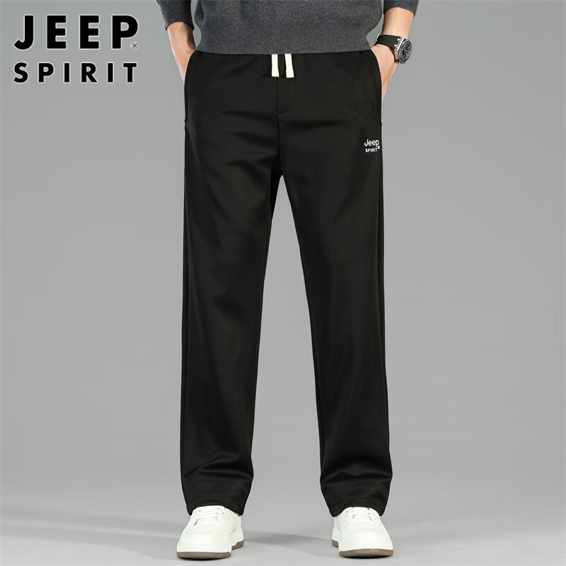 Мужские брюки JEEP SPIRIT, повседневные брюки осень-зима, свободные прямые брюки, модные мужские спортивные штаны, черный, размер 32