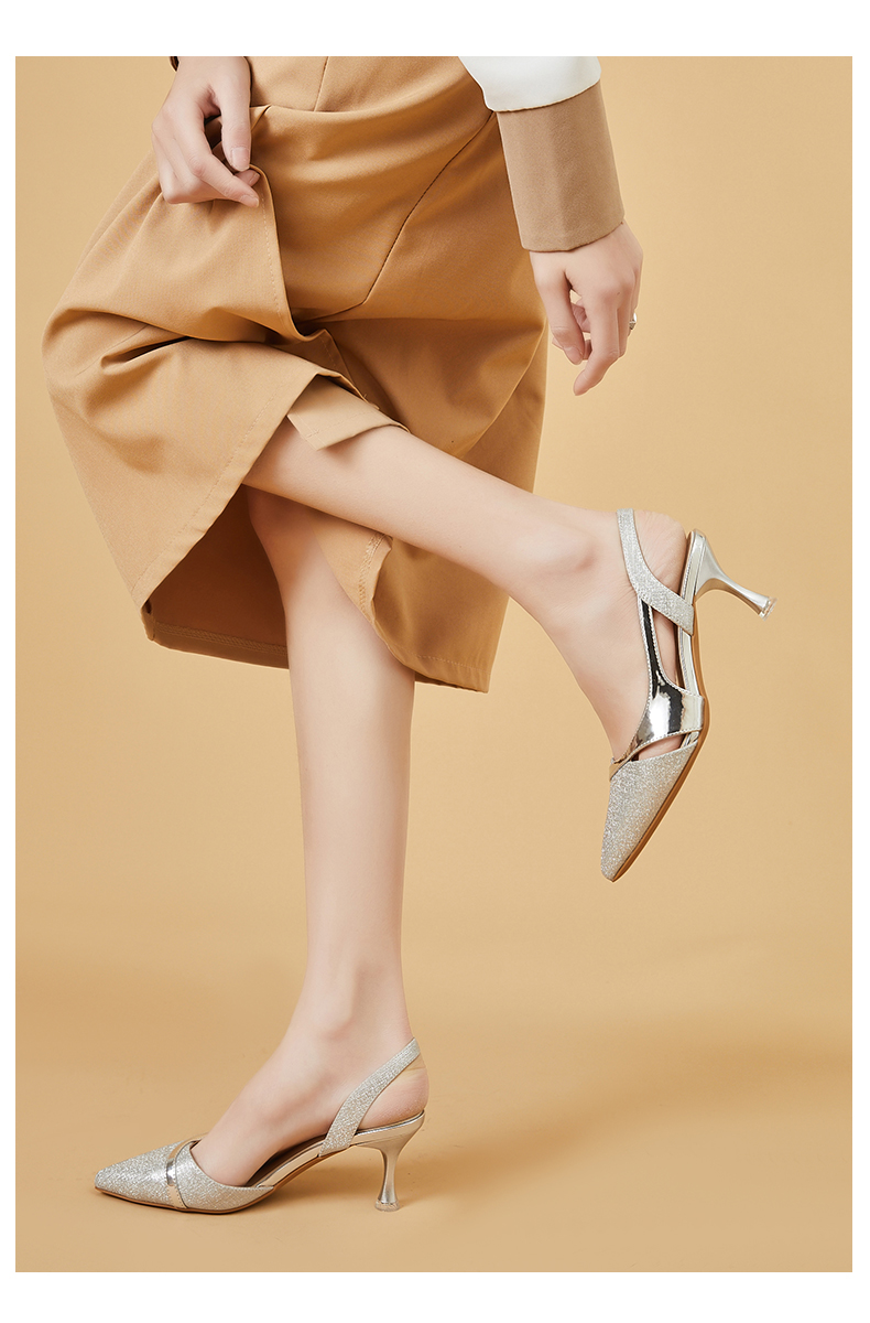 DAPHNE Women's Sandals, Fashionable And Elegant Thin Heel High Heels, Sexy Princess Style, Backless Versatile Women's Shoes, Single Shoes for Women 4622303011, Champagne Color, Size 36 13