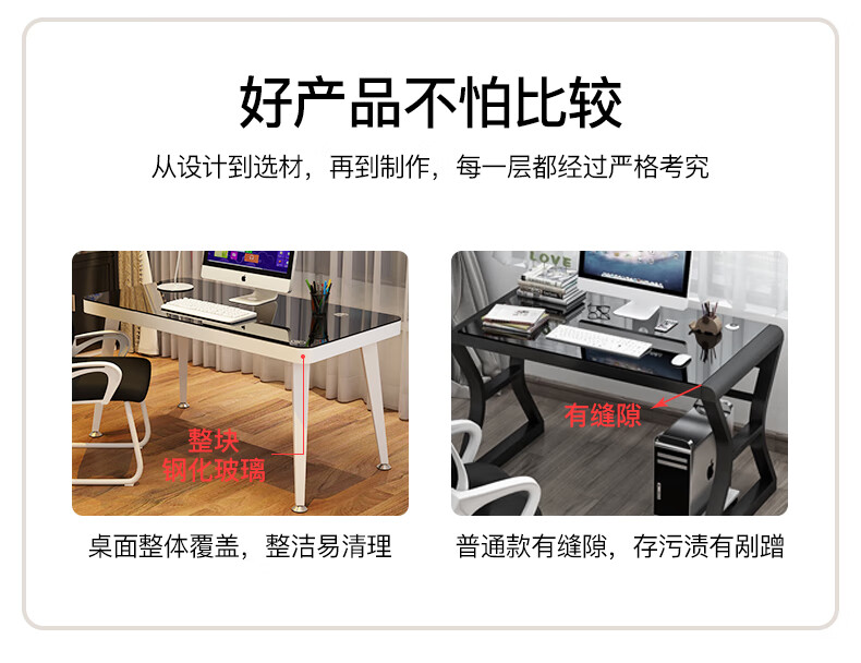Fanshe Tempered Glass Computer Desk, Glass Desktop Workstation, Thickened Nordic Simple Office Desk 1
