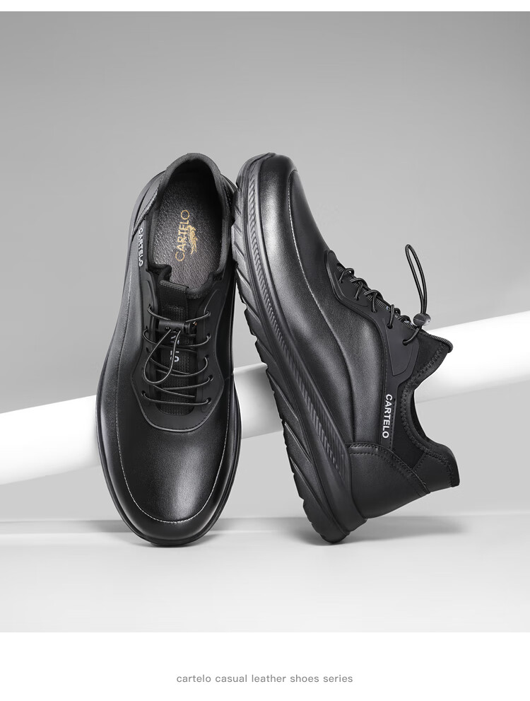 CARTELO Genuine Leather Men's Shoes, Business Casual Sports New Style, Autumn And Winter Soft Thick Sole Versatile Commuter Dad Shoes, Black Slip-O 24