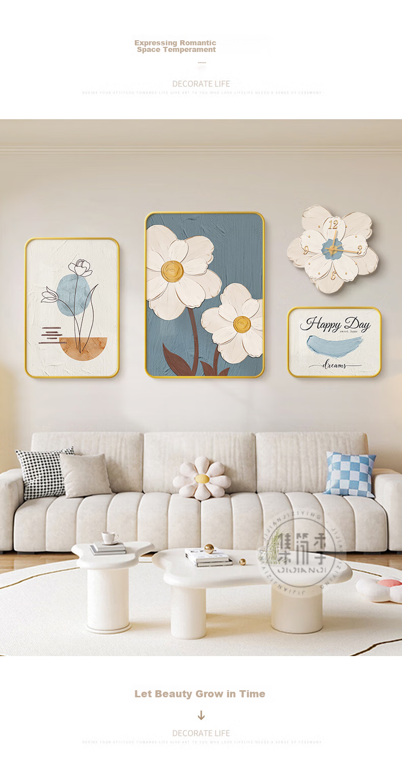 JIJUANJI Cream-Style Living Room Decorative Painting, Modern Minimalist Sofa Background Wall Hanging, High-End Creative Combination Mural 10