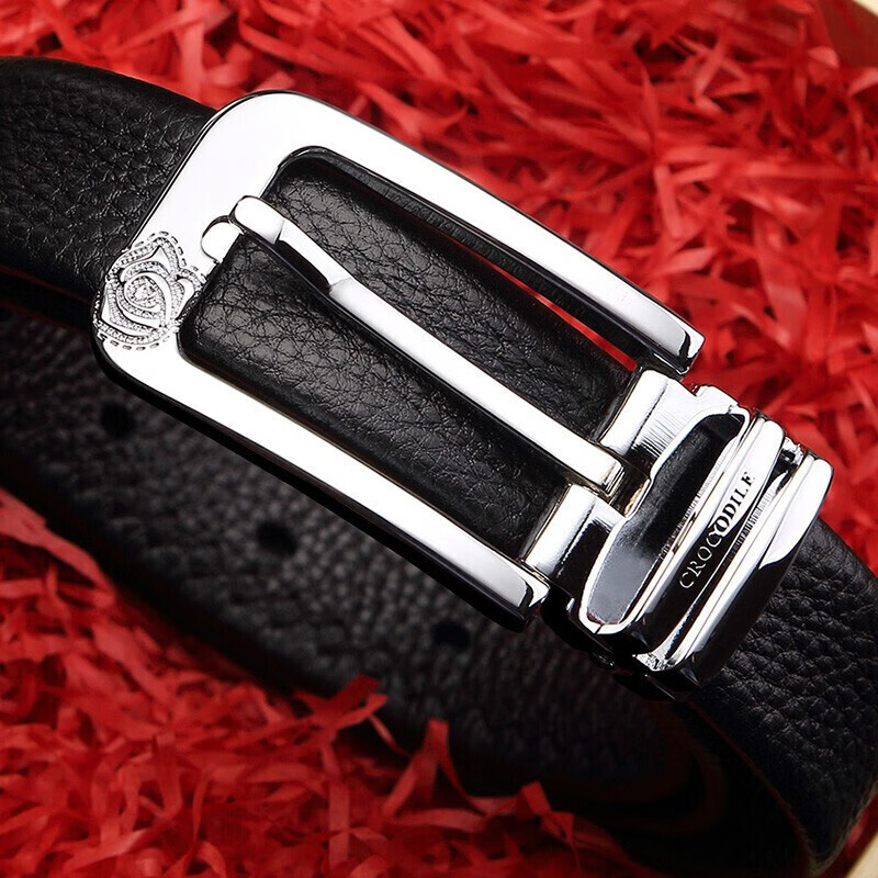 CROCODILE Casual Versatile Women's Belt, Simple Rose Pin Buckle, Top-Grain Leather Waistband, Birthday Gift, 2820 Black