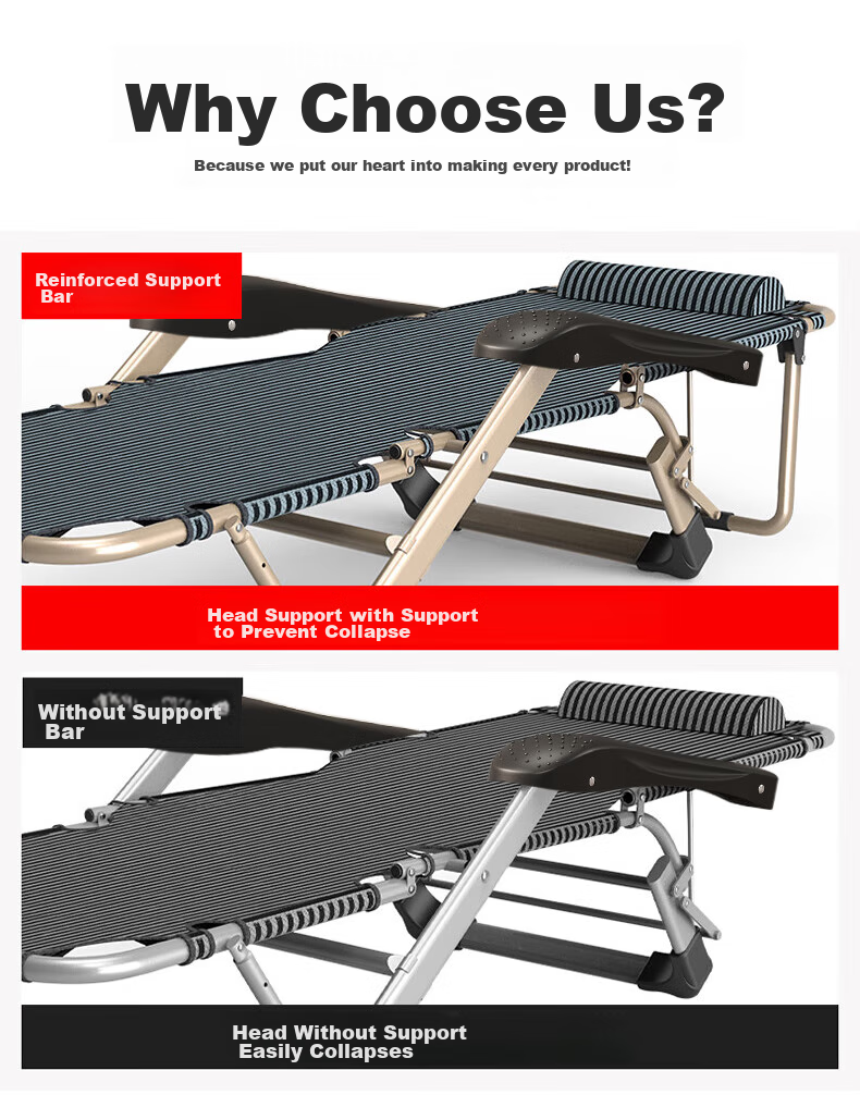 OKeefe Folding Bed Lounger, Office Nap Chair, Single Bed, Siesta Chair, Nap Bed, Accompanying Care Bed, with Reinforced Support Rod 7