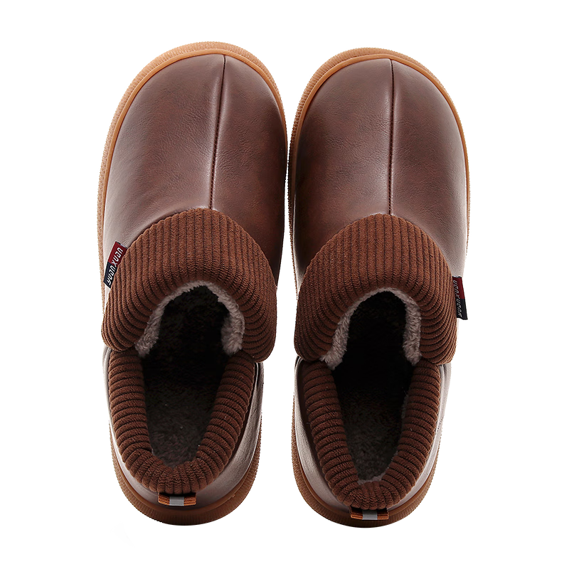 GUOLUOFEI Elderly Non-Slip Cotton Shoes with Heel, Fleece-Lined, Warm, Waterproof, Middle-Aged And Elderly Dad's Slippers, Wine Red, Size 38-39