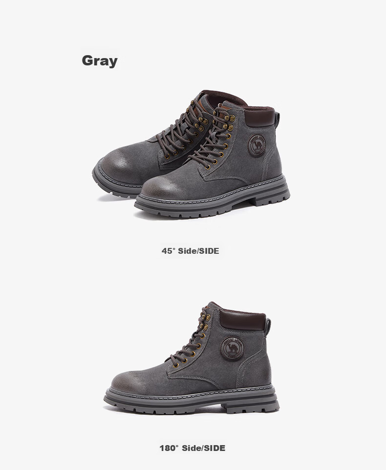 CAMEL [Shanze] Men's Yellow Boots, Fashionable Martin Boots, Casual Work Boots, L14W307636, Gray, Size 39 44