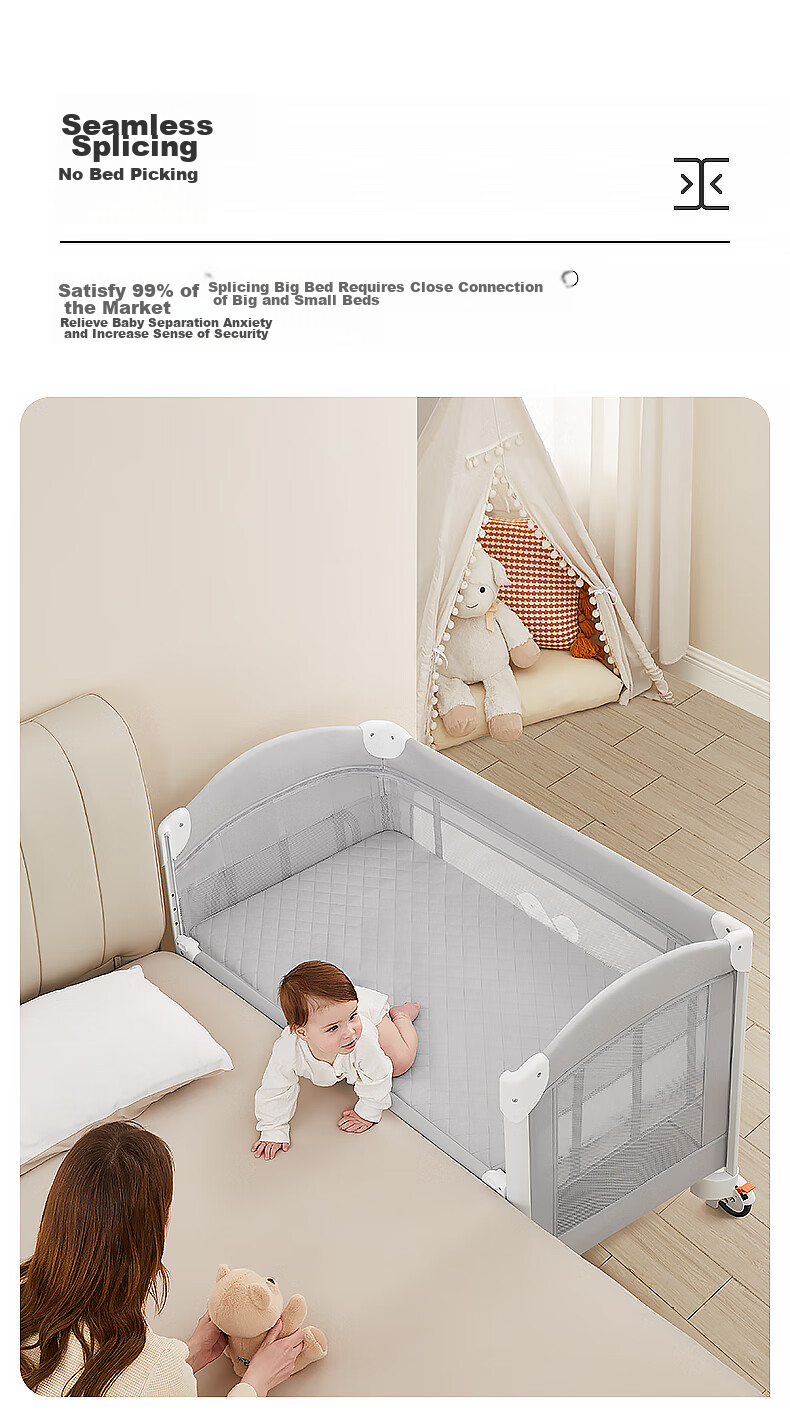 ABCMOKOO Sofa Folding Crib, Convertible to Large Bed, Multifunctional Newborn Portable Baby Bed - Morandi Green AIR Model 11