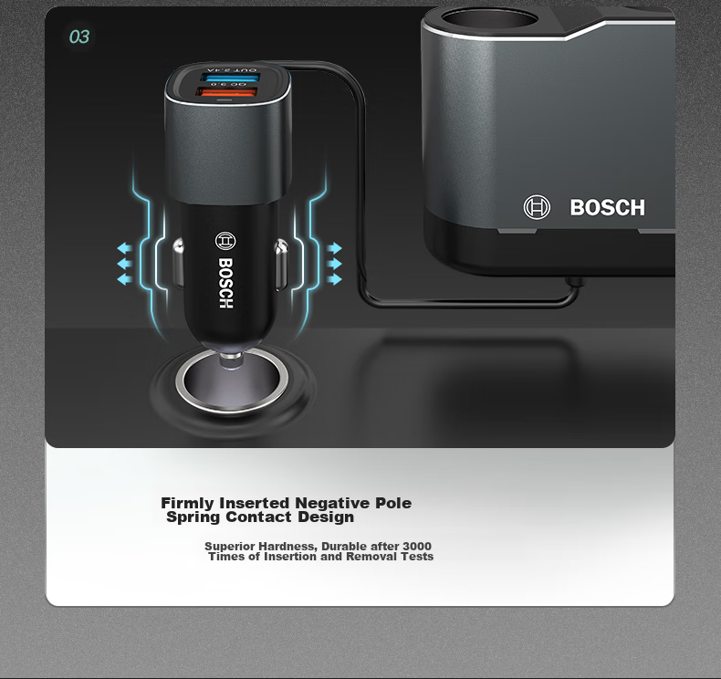 BOSCH PS500 Car Charger Cigarette Lighter Power Supply Dual/Three Multi-Functional USB Fast Charging 12/24V 19