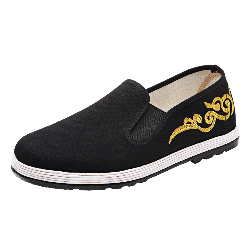 BUSHEYUAN Traditional Men's Cloud Embroidery Casual Layered Sole Old Beijing Cloth Shoes for Men 93X-7718 Black Size 41