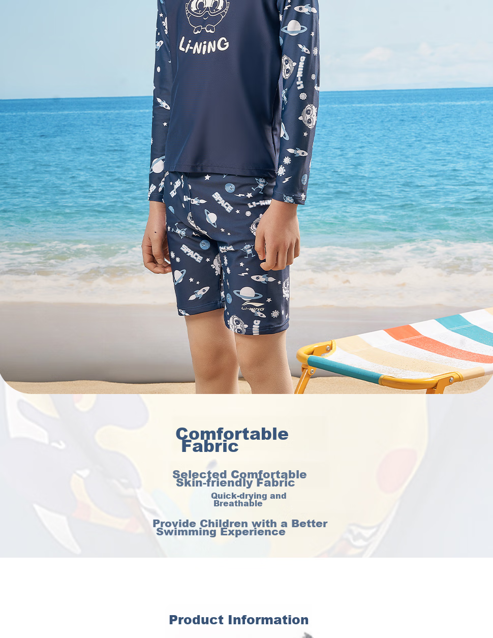 Li-Ning Children's Swimwear, Boys And Girls Two-Piece Long-Sleeve Surfing Suit, Professional Sun Protection, Breathable Quick-Dry Swimsuit, 908 Blue, Size 120 7