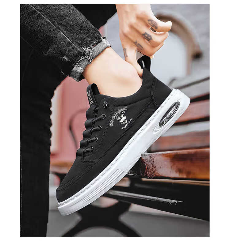 PLAYBOY Men's Shoes, 2026 Autumn And Winter Canvas Shoes, Trendy Footwear, Low-Top Ice-Cool Versatile Casual Shoes for Men, Gray, Size 44 9