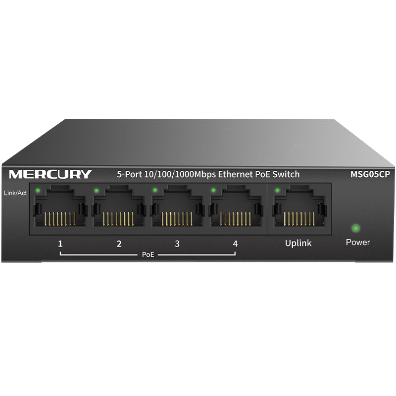 MERCURY 5-Port Gigabit PoE Switch, Home Surveillance Camera Network Hub Splitter MSG05CP