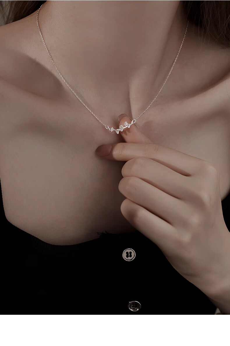 Dijing 999 Sterling Silver Necklace for Women, 2026 New Style, Luxurious High-End Pendant, Ginkgo Leaf Collarbone Chain, Birthday Gift 10