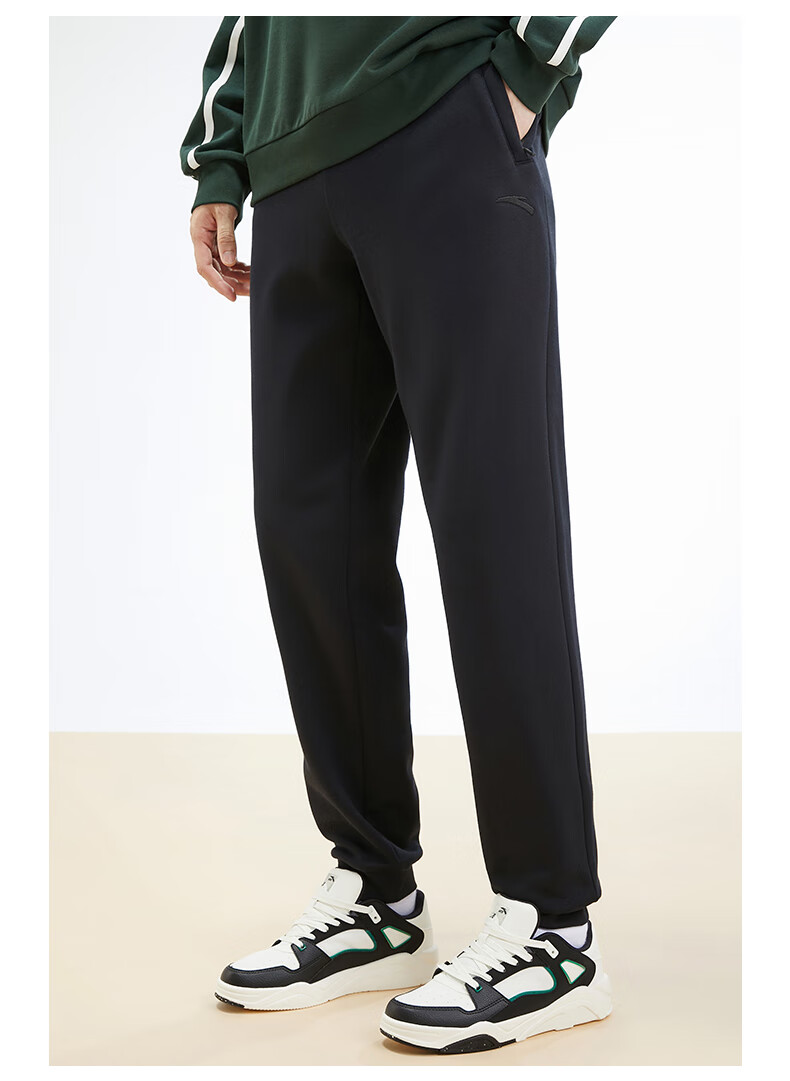 Anta Fleece-Lined Men's Straight-Leg Sweatpants Knitted Outdoor Running Warm Casual Pants for Men 34