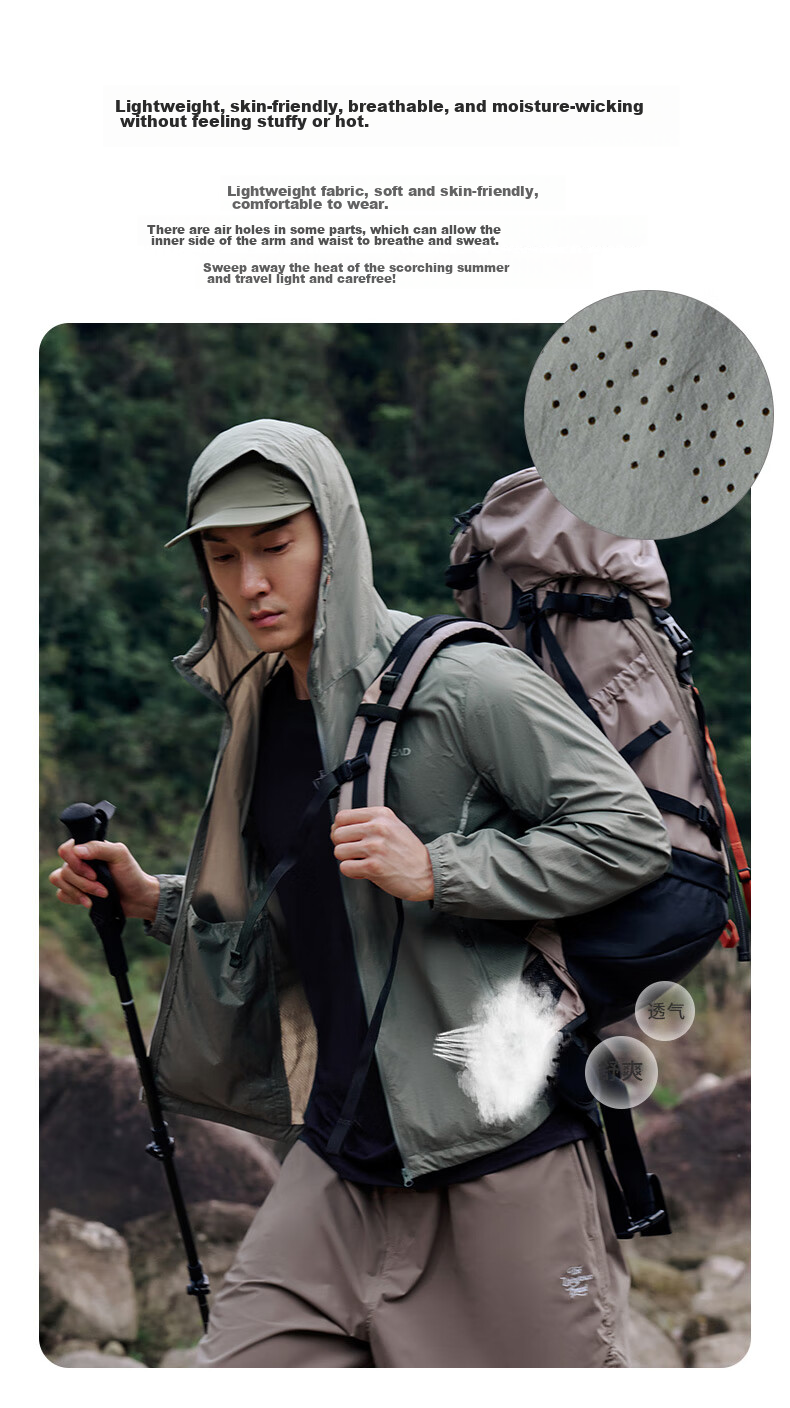 TOREAD Sun Protection Jacket for Men, Outdoor Water-Repellent UV-Resistant Skin Coat, Lightweight Breathable Sun Protection Clothing TAZZCM81305 5