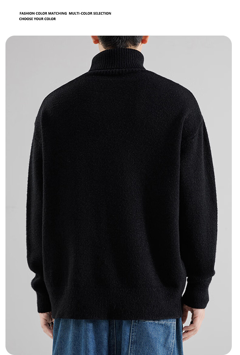Dingfengbaoluo High Neck Sweater Men Autumn Winter Lazy Style Knit Loose Warm Base Shirt Top DFL55 Gray M 2