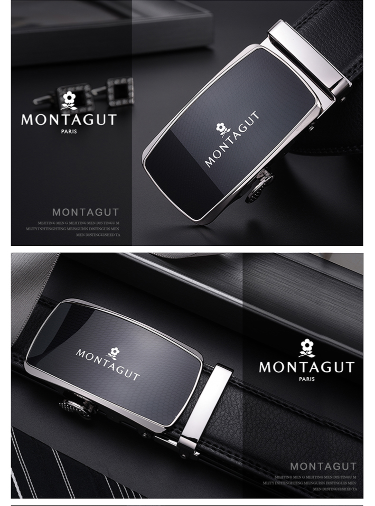 MONTAGUT Men's Belt, Men's Waistband, Men's Trouser Belt, Cowhide Automatic Buckle, Suitable for Outer Wear, Father's Day Birthday Gift for Husband 12