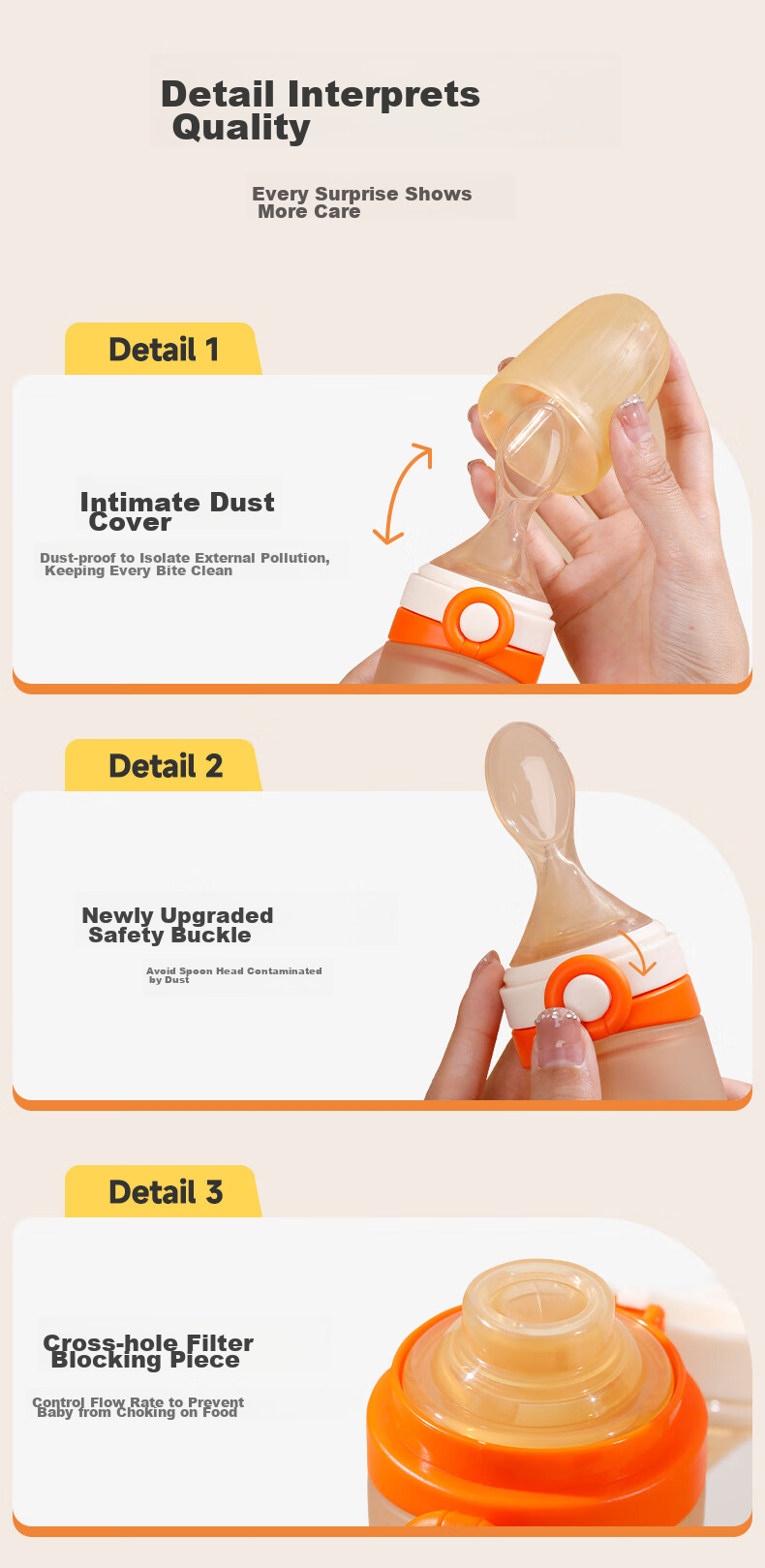 Barbie Elephant Baby Rice Paste Spoon And Bottle, Silicone Large Capacity Squeeze Feeding Tool for Complementary Food, Newborn Gift Box, Orange 18