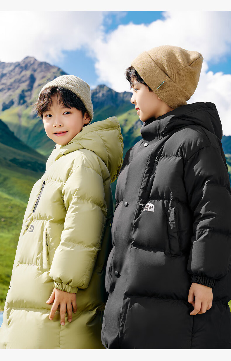 Zuoxi Boys' down Jacket, Long Style, Thickened New Design, Children's White Duck Down, Extreme Cold Black Gold Coat, Black, Size 110, New Year's Outfit 19