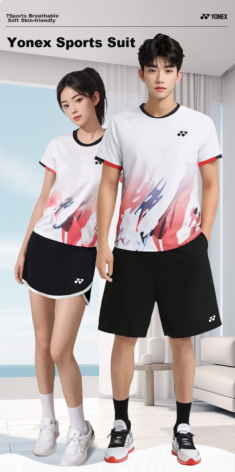 YONEX Badminton Outfit, Comfortable And Breathable, Running And Fitness Short-Sleeve Skirt Set, 210234BCR White XO 1