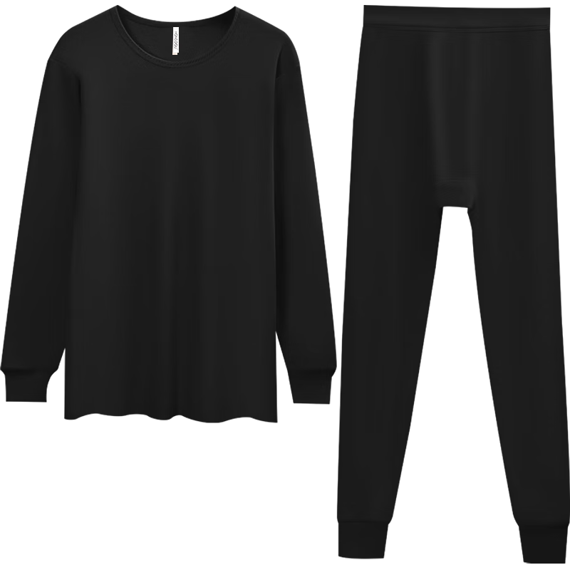 Hodo Home Women's Cotton Thermal Underwear Set Long Sleeve Top and Bottom Crew Neck Base Layer Warm Suit - Night Black 165/90