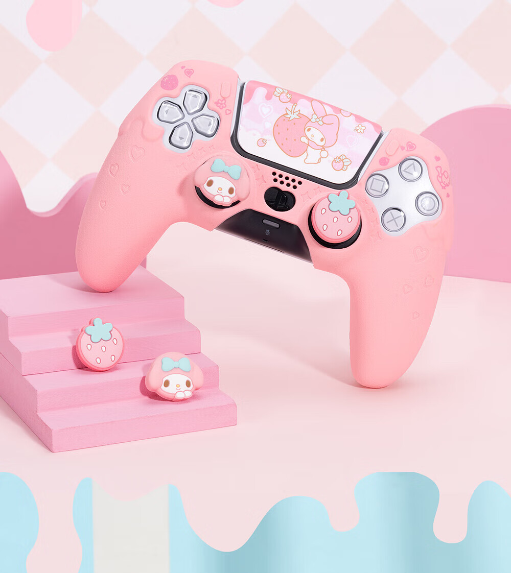 Jixiang PS5 Big Ear Dog Controller Cover, Silicone Case, Matching Joystick Cap, Button Cover, Full Protection against Drops And Dust, Game Peripheral, Sanrio Collaboratio 4