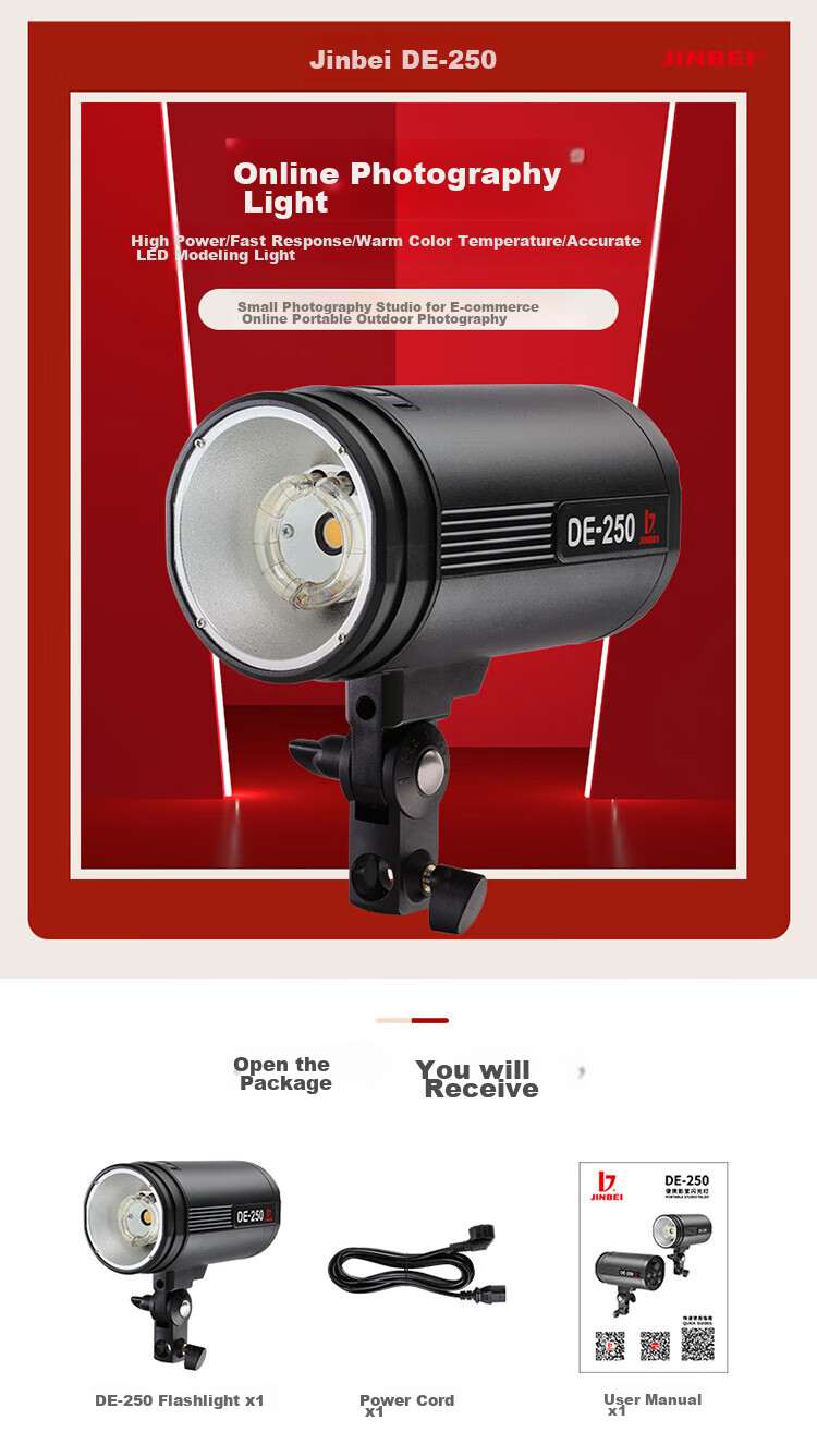 JINBEI DE-250w Photography Light Kit, Studio Fill Light, Studio Flash, Product for Still Life, Portrait, And Clothing Photography 1