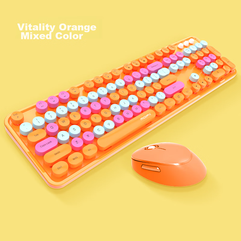 Mofii Sweet Wireless Retro Punk Keyboard And Mouse Set, Office Keyboard And Mouse Set, Mouse, Computer Keyboard, Laptop Keyboard, Milk Tea Color Mixed 22