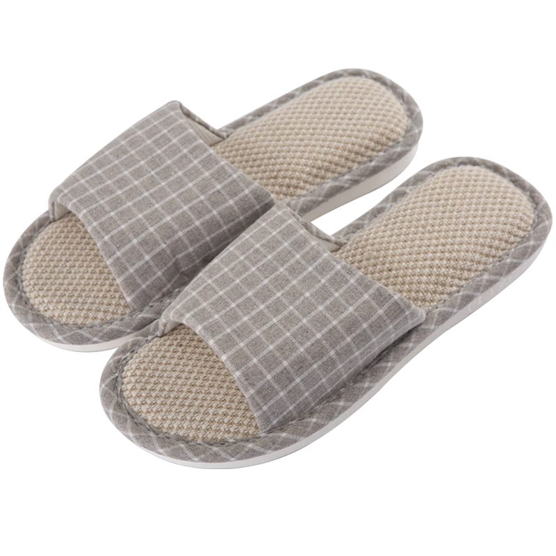 Huili Slippers for Men And Women, Linen Sandals, Couples' Home Casual Lightweight Breathable Sweat-Absorbing Thick-Soled Wear-Resistant Floor Slippers, Classic Mesh Style HL1036 Light Coffee Color Size 36 to 37