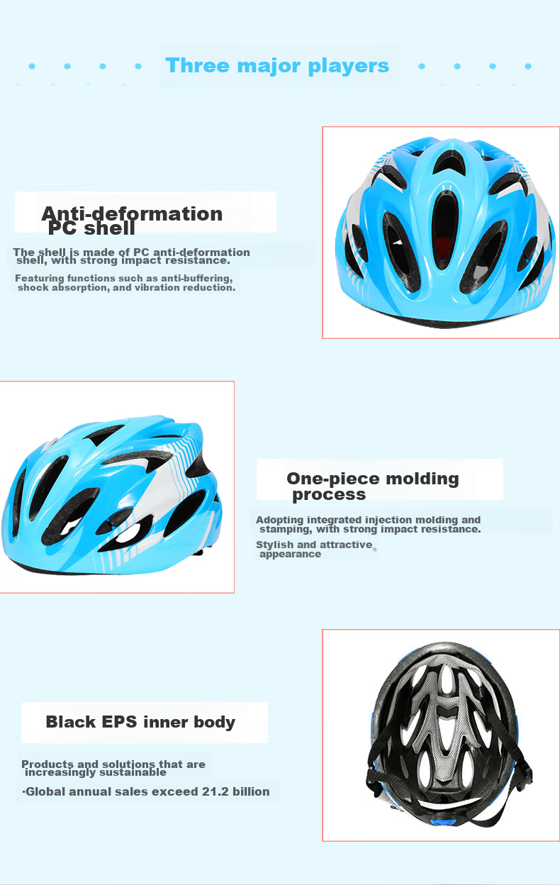 Adandyish Children's Integrated Bicycle Helmet, One-Piece Molded Cycling Helmet, Road Bike Helmet for Boys And Girls, Bicycle Equipment, Cool Blue Black 3