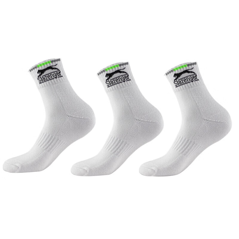 Slazenger Badminton Socks, Breathable Sports Socks, 3 Pairs, White Mid-Calf, STA2200981, New And Old Packaging Shipped Alternately