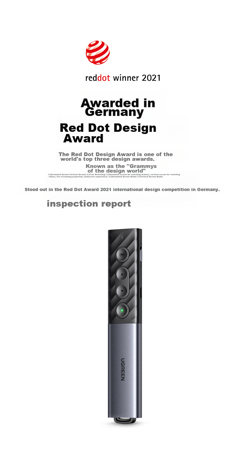UGREEN Laser PPT Presentation Remote for Teachers, Bluetooth Connected Conference Speaker Remote Control Pen, Rechargeable Wireless Presenter for Projector Screen 20470 1