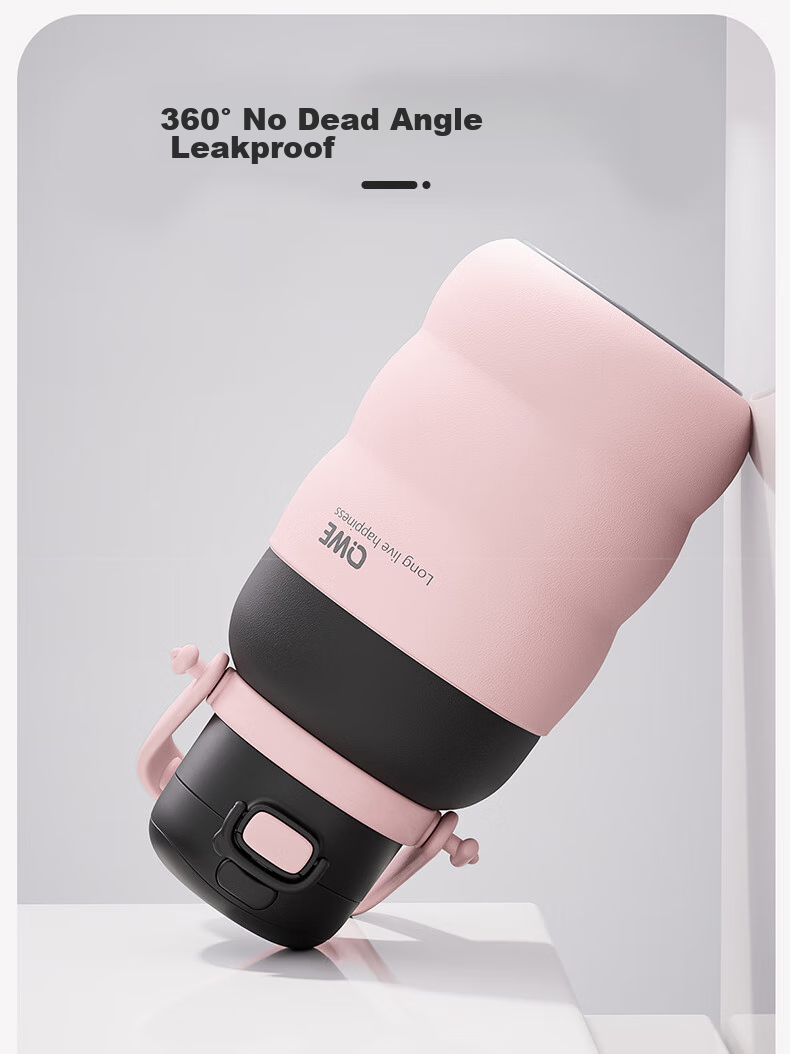 QWE Double-Insulated Water Bottle, 500ml, Cherry Blossom Love Pink, Straw Cup, Stylish Design, Temperature-Controlled, Portable Carrying Handle 16