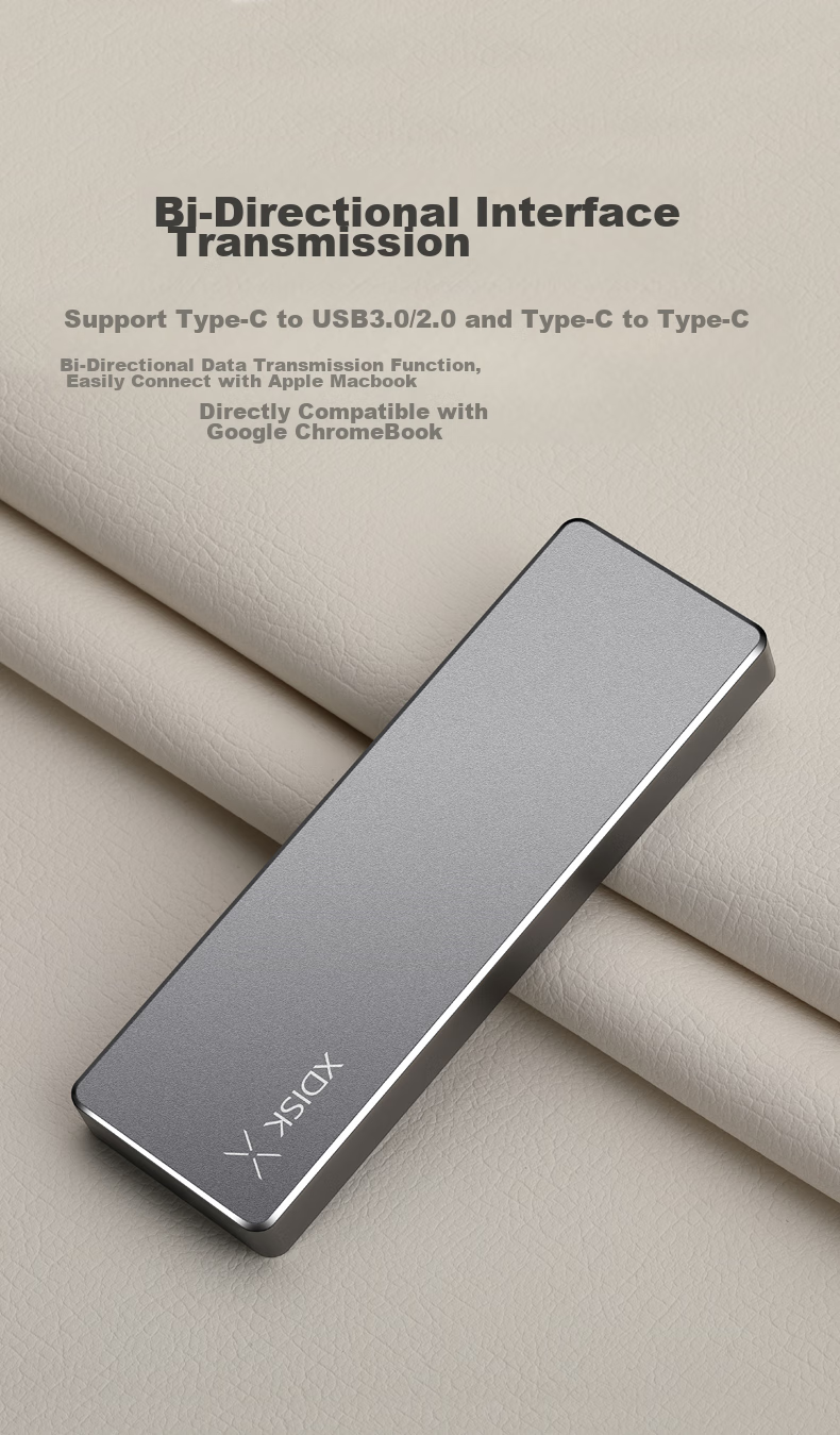 Xiaopan (XDISK) 512GB USB3.2 Portable Solid State Drive (PSSD), M Series, Type-C Gun Color, Ultra-Thin Fashionable Design, Direct Phone Connection, High-Speed, Shockproof, Compatible with MAC 10