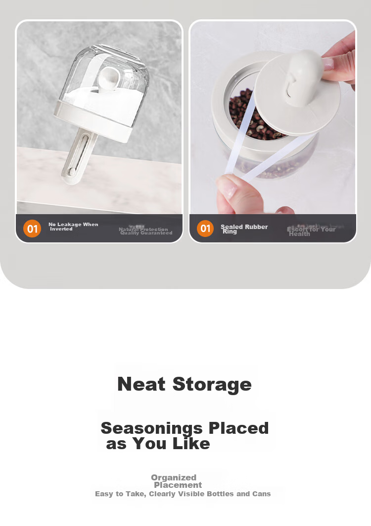 Jiabangshou Seasoning Set of Three: Salt, Sugar And MSG Seasoning Containers, Kitchen Home Use Sealed Spoon Lid Integrated Extendable Seasoning Jars 8