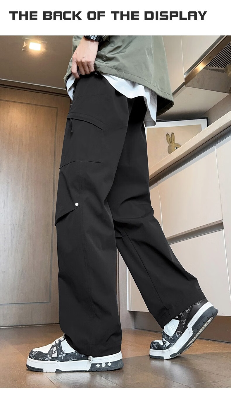 Dingfengbaoluo Casual Pants for Men, Summer Loose-Fitting Trousers, Quick-Dry Sports American-Style Outdoor Cargo Pants, 2416 Black M 13