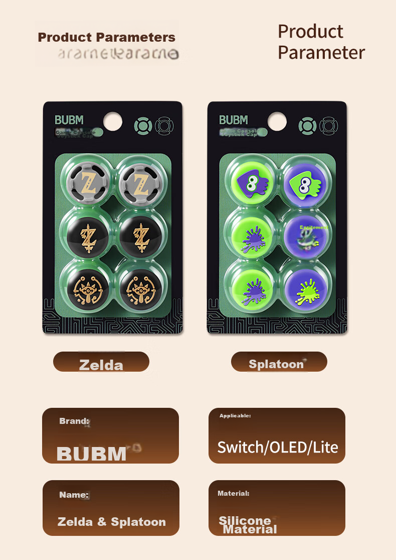 BUBM Switch Joy-Con Controller Joystick Covers, NS/OLED/Joysticks Gamepad Protective Cases, Silicone NS Game Accessories, Zelda: Breath of The Wild, Pack of 6 12