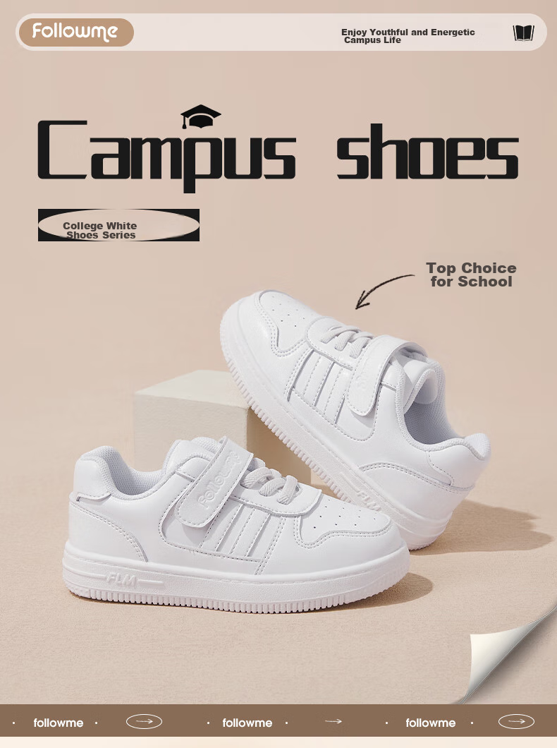 Follow Me Boys And Girls Sports White Sneakers Children's School Campus Shoes Spring Autumn Fashion Breathable Performance Casual Shoes Xueyuanbai 37 1