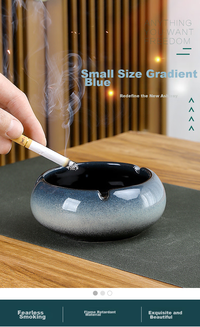 Bangushan Ashtray for Living Room And Office, Anti-Flying Ash, Father's Ashtray, Light Luxury Nordic Gradient Blue And White Ashtray 1
