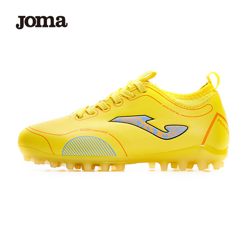 JOMA Soccer Shoes for Children MG Short Studs Youth Elementary School Students Boys And Girls Light-Changing Colorful Sole Football Training Shoes Yellow Size 32