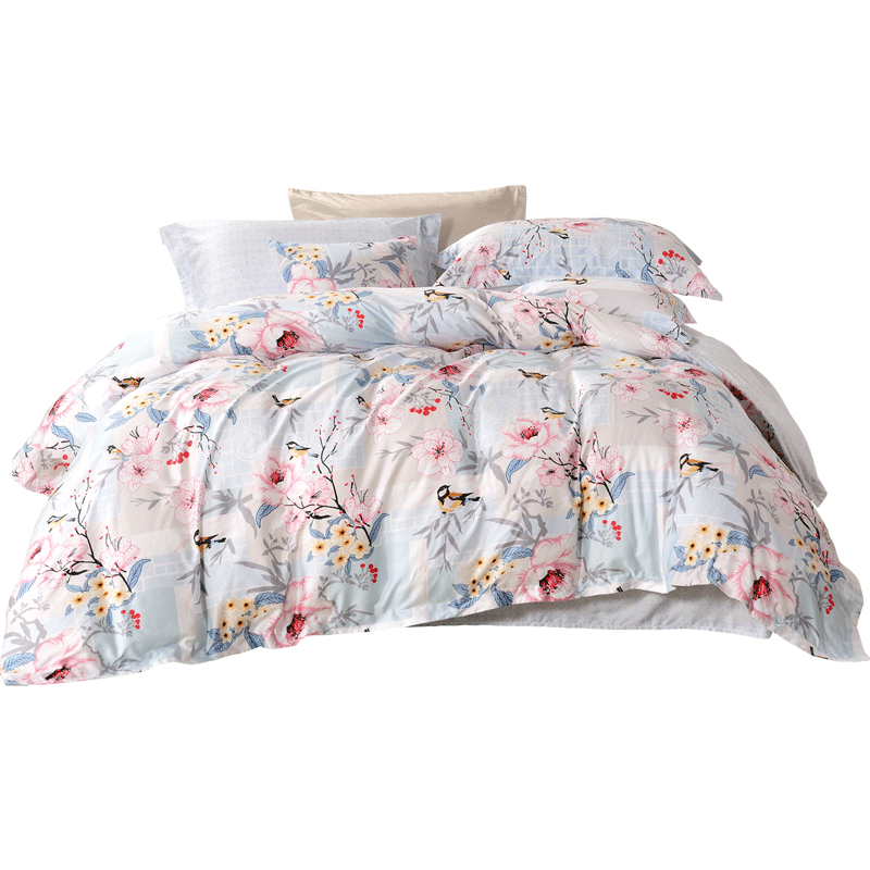 FUANNA Pure Cotton 60S Long-Staple Cotton Bedding Set, Satin Bedding with Plain Embroidery, 152*210cm Blue