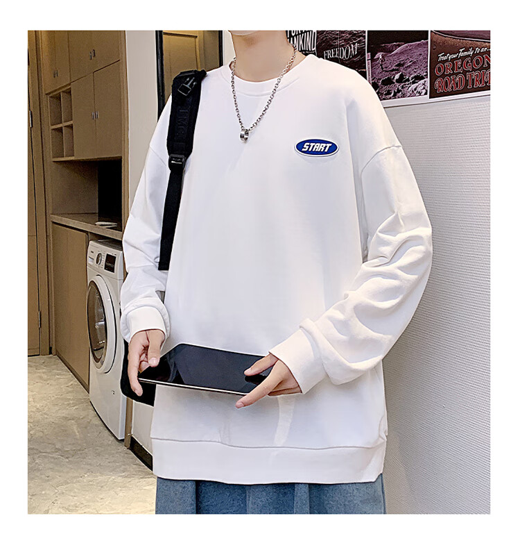Homlean American Retro Crew Neck Sweatshirt for Men, Autumn Long-Sleeve Pullover Top, Versatile Casual Simple HM03 Fluorescent Green 3XL 7
