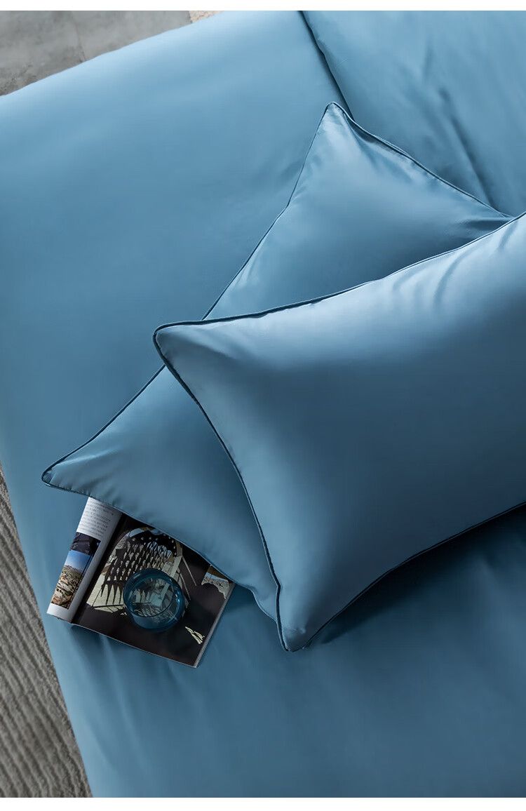 One's Member 50-Count A-Class Pure Cotton Xinjiang Long-Staple Cotton Bedding Set: Duvet Cover, Bed Sheet, Pillowcases, And Bed Skirt - Bed Sheet Style - 1.8m - Prussian Blue 5
