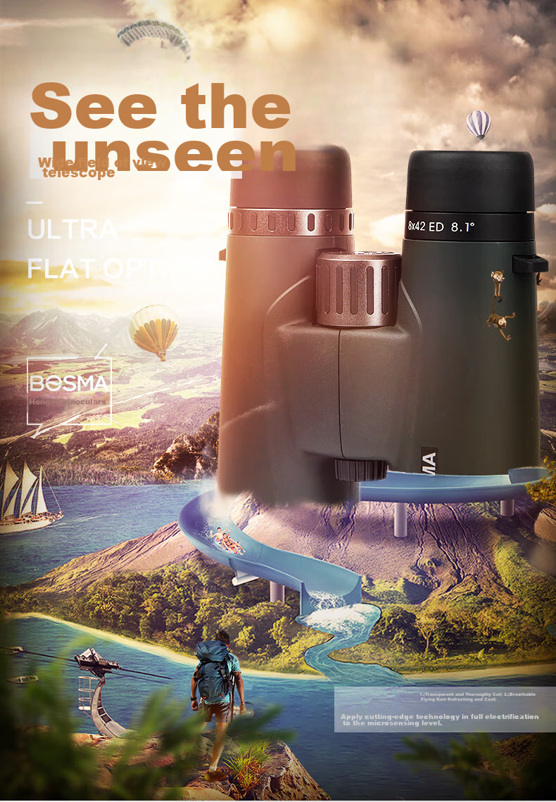 BOSMA Honghu 8X42 Flat Field ED Lens High Magnification High Definition Nitrogen-Filled Waterproof Binoculars for Smartphone Photography, High-End Telescope 1