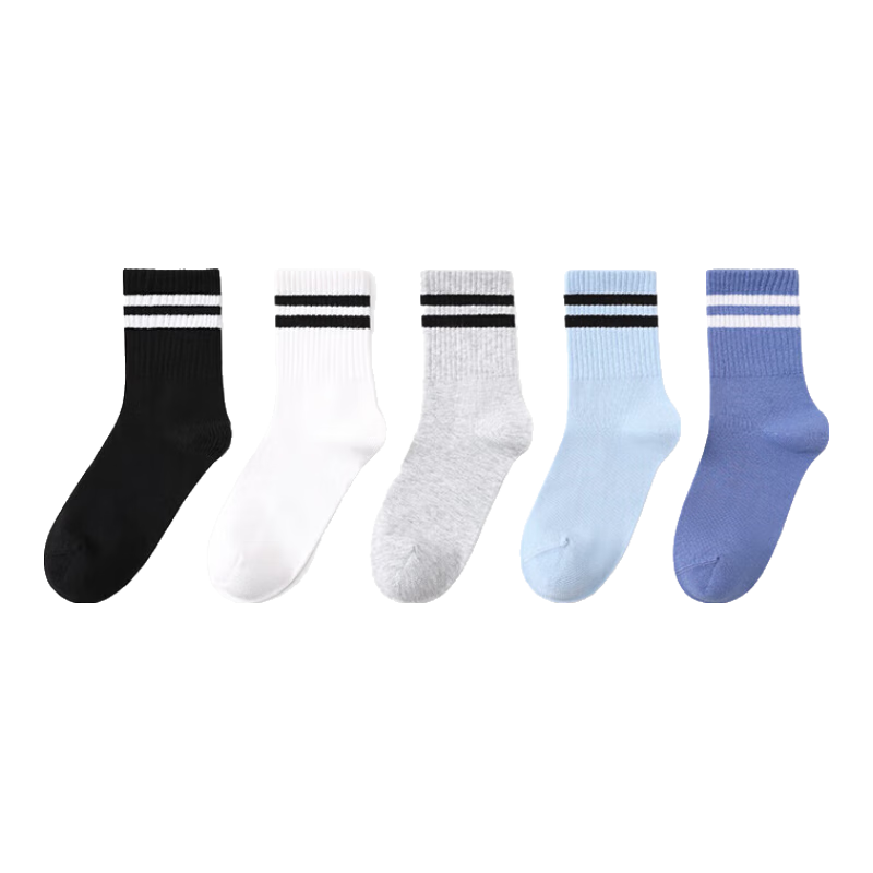 Jiusuiban 5A Antibacterial Children's Socks, Boys' Spring And Autumn Medium-Thick Striped Cotton Socks, Youth Mid-Calf Socks, Campus High-Elastic Sports Socks