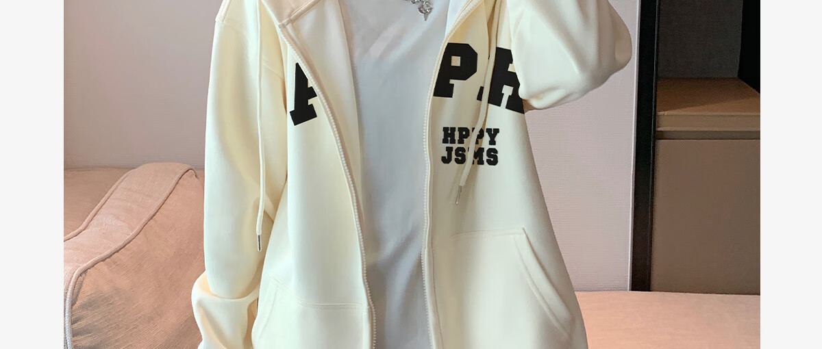 Halo Queen Women's Sweatshirt Jacket with Fashionable Letter Print, Casual Comfortable Loose-Fitting Student Sweatshirt H13KF2141 2